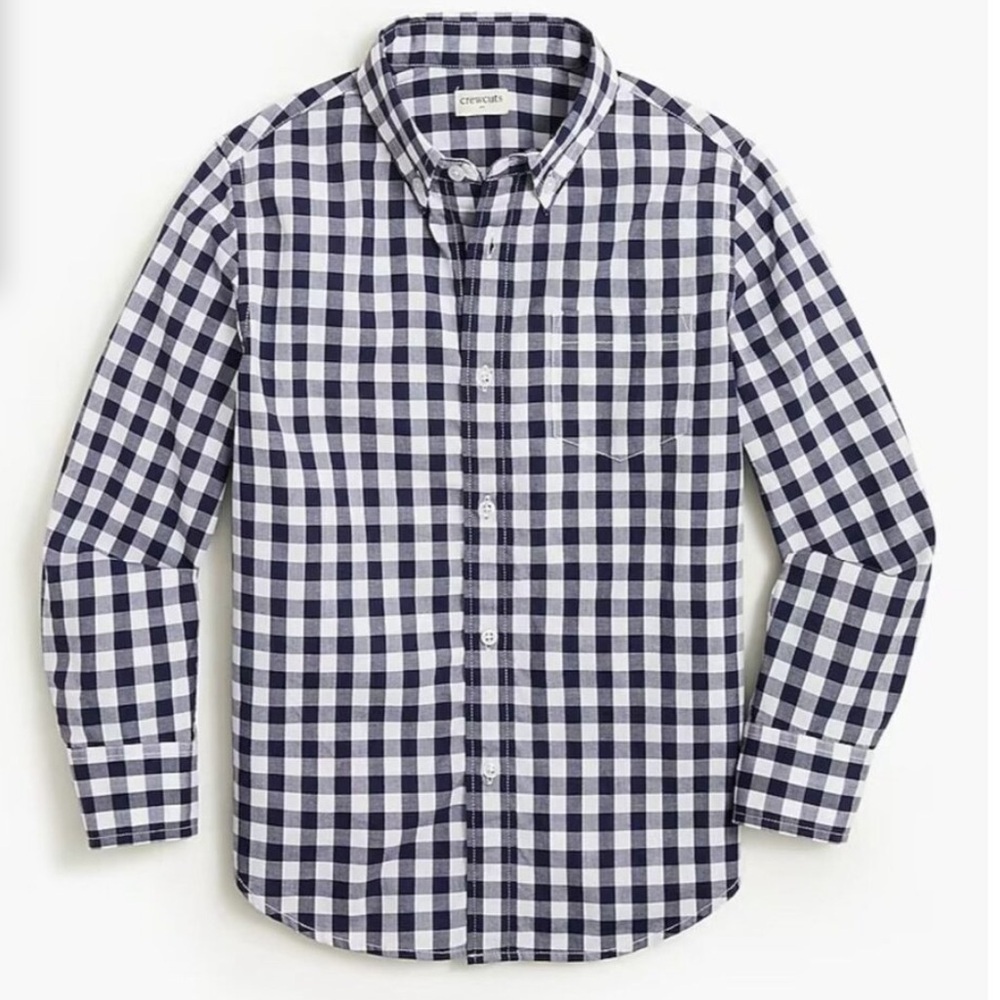 J Crew Button Down Navy Crewcuts Boys Checkered Kids' Navy Long-Sleeve Flex - Picture 3 of 8